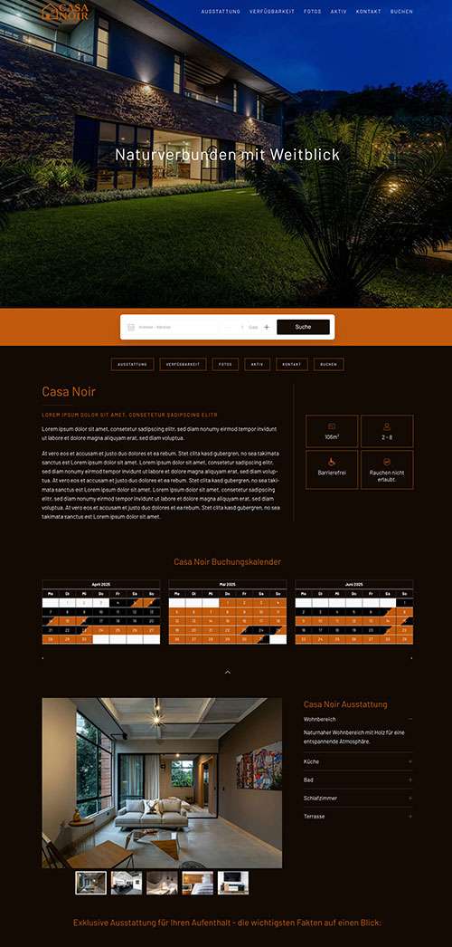 Ferienwohnung Webdesign Vorlage Casa Noir