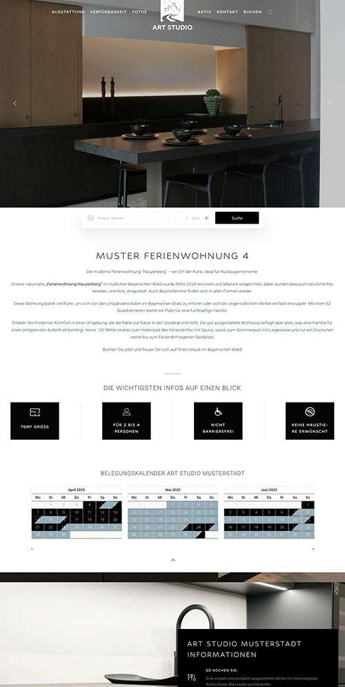 Ferienwohnung Webdesign Vorlage Art Studio